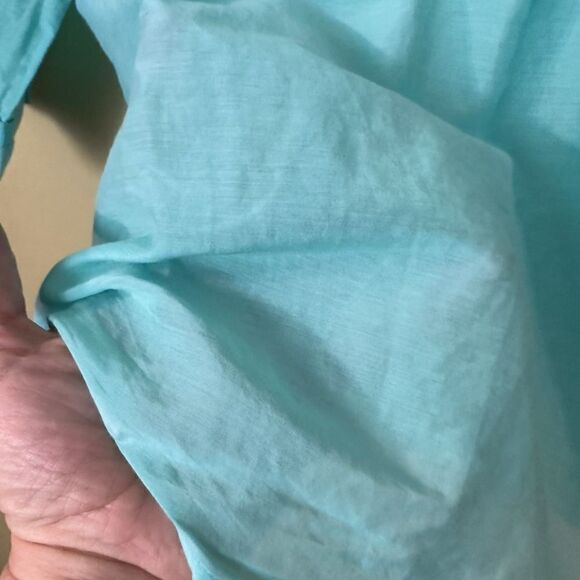 Trina Turk For Banana Collection Turquoise Silk Cotton Blue Blouse Size 0 - Picture 8 of 8
